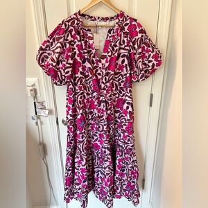 1X SUGARLIPS Aubrey Floral Ginny Bubble Sleeve Midi Dress